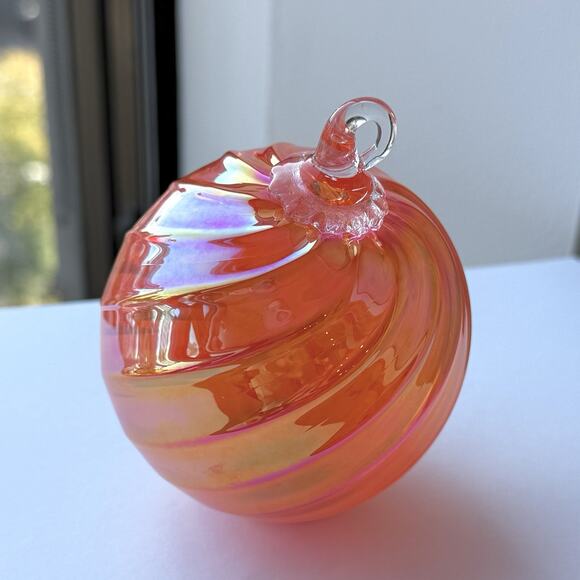 Glass Eye Studio Hand Blown Pink / Orange Twist Ornament Globe GES Seattle 3.5” - Picture 3 of 5